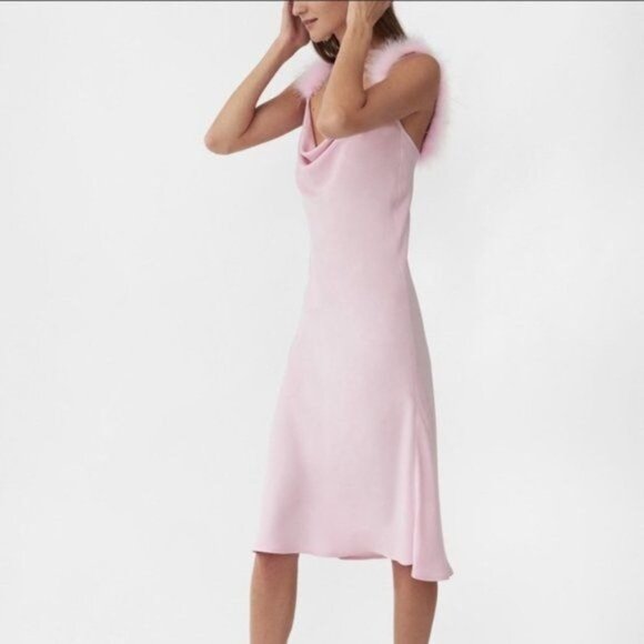 Sleeper “voulez Vous Dancer?” Dress Pink Midi Fuzzy Straps Biased - Picture 4 of 12